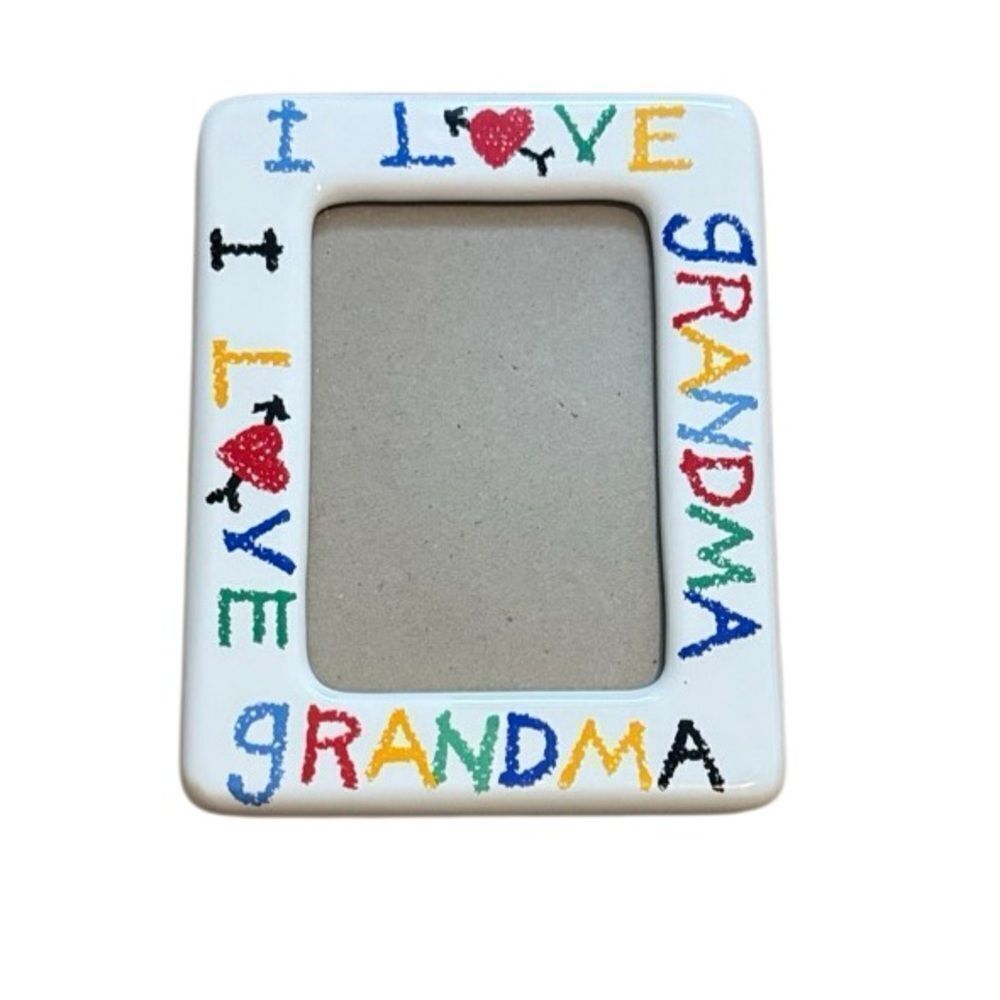 80s Vintage Ceramic Colorful I love Grandma Portrait Picture Frame Crayon Font